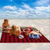 Beach Blanket, Christmas Poinsettia Pine Cone Red Buffalo Plaid Beach Mat 95"x80" Large Picnic Blanket,Sandproof Waterproof Outdoor Beach Blankets for Travel Camping Hiking Beach Vacation view 2
