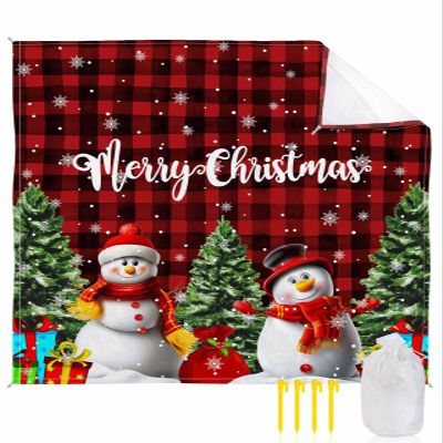 Beach Blanket, Christmas Cute Snowman Xmas Tree Red Black Buffalo Plaid Beach Mat 83"x79" Large Picnic Blanket,Sandproof Waterproof Outdoor Beach Blankets for Travel Camping Hiking Beach Vacation