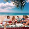 Beach Blanket, Christmas Tres Snowman Snowflake Black and Red Plaid Buffalo Beach Mat 108"x84" Large Picnic Blanket,Sandproof Waterproof Outdoor Beach Blankets for Travel Camping Hiking Beach Vacation view 3