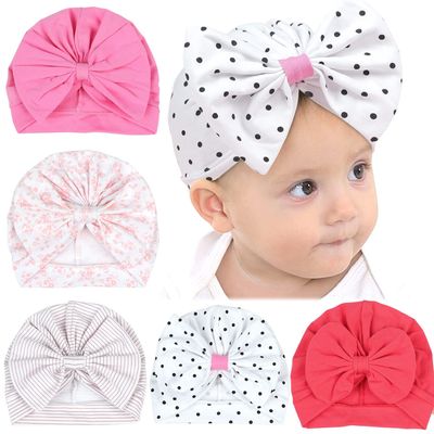 Baby Girls Turban Hats Big Bows, 5PCS Baby Girl Hats, Soft Hospital Hat for Newborn Infant Toddlers Girls