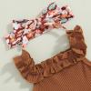 Newborn Baby Girl Clothes Floral Print Sleeveless Knit Romper Ruffle Bloomer Shorts Headband Set Infant Summer Outfits (C-Brown, 12-18 Months) view 4