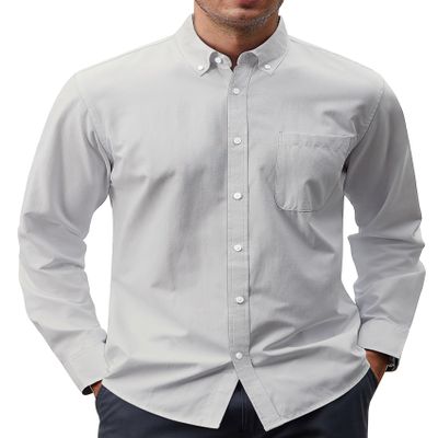 J.VER Men's Cotton Button Down Oxford Shirts Regular Fit Long Sleeve Casual Business Shirt with Pocket Grey Small