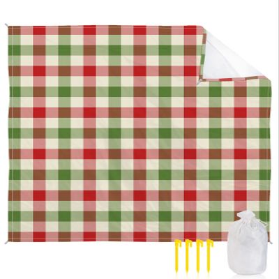 Beach Blanket, Christmas Winter Vintage Farmhouse Red Green Plaid Beach Mat 83"x79" Large Picnic Blanket,Sandproof Waterproof Outdoor Beach Blankets for Travel Camping Hiking Beach Vacation