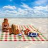 Beach Blanket, Christmas Winter Vintage Farmhouse Red Green Plaid Beach Mat 83"x79" Large Picnic Blanket,Sandproof Waterproof Outdoor Beach Blankets for Travel Camping Hiking Beach Vacation view 2