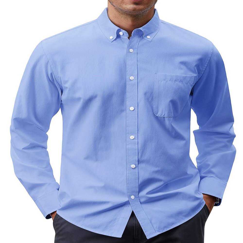 J.VER Oxford Cloth Button Down Shirts for Men Solid Regular Fit Long Sleeve Shirt with Pocket Blue Medium