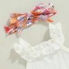 Newborn Baby Girl Clothes Floral Print Sleeveless Knit Romper Ruffle Bloomer Shorts Headband Set Infant Summer Outfits (C-White, 3-6 Months) view 3