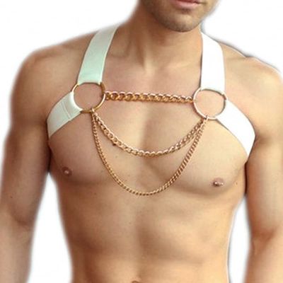 Goobester Men Nylon Body Chest Harness with Chain Elastic Straps Style6