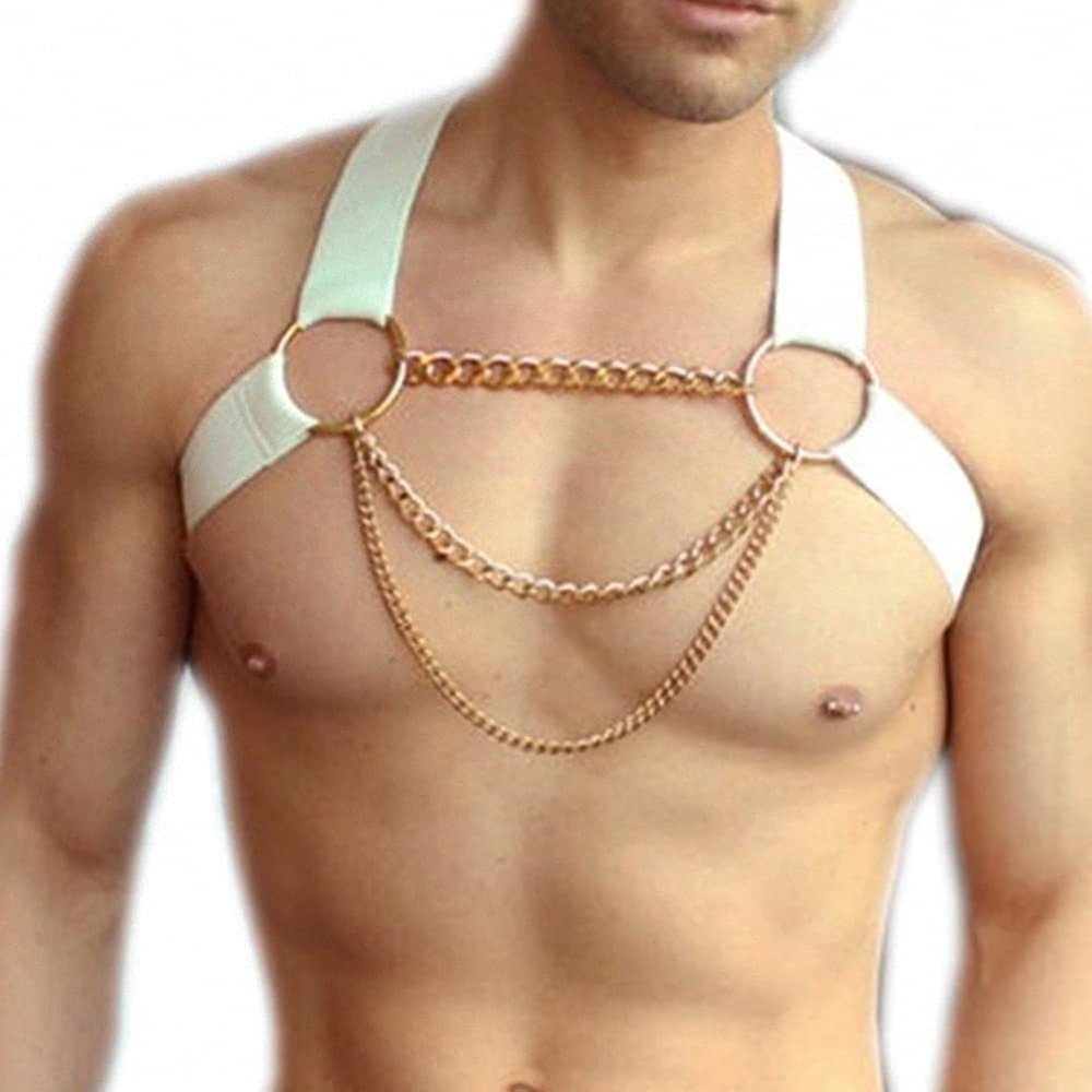 Goobester Men Nylon Body Chest Harness with Chain Elastic Straps Style6