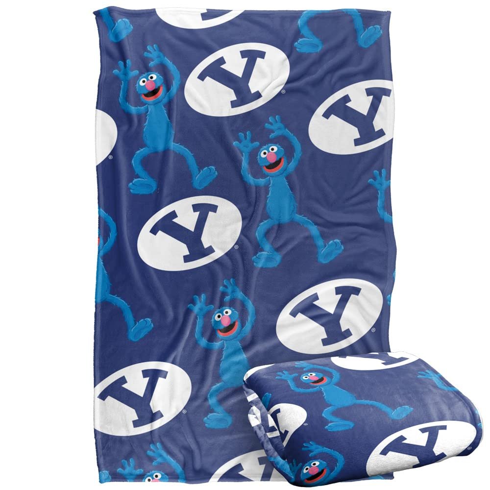 Brigham Young University Blanket, 36"x58" Logo & Grover Pattern Silky Touch Super Soft Throw Blanket