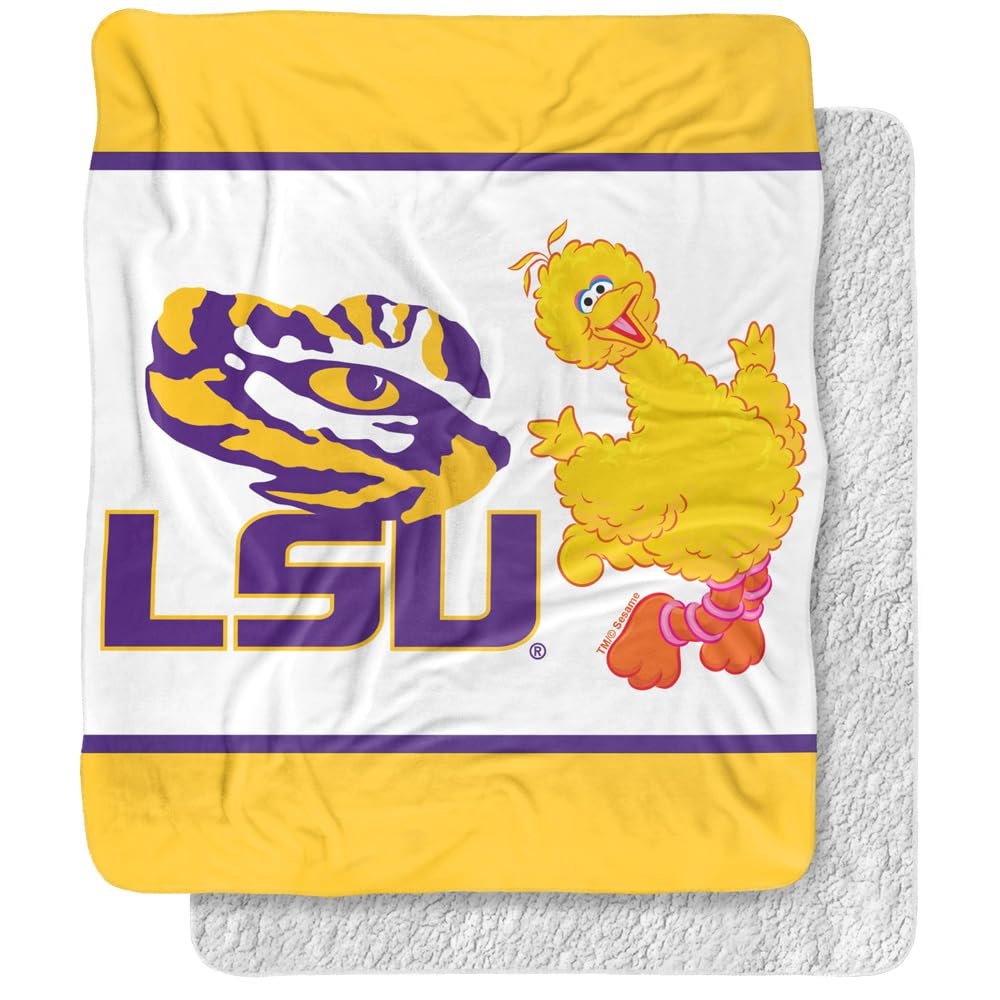 Louisiana State University x Sesame Street Blanket, 50"x60" Primary Logo & Big Bird Silky Touch Sherpa Back Super Soft Throw Blanket