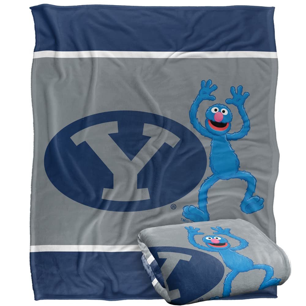 Brigham Young University x Sesame Street Blanket, 50"x60" Primary Logo & Grover Silky Touch Super Soft Throw Blanket