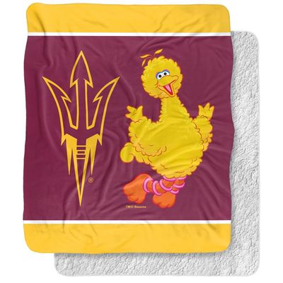 Arizona State x Sesame Street Blanket, 50"x60" Primary Logo & Big Bird Silky Touch Sherpa Back Super Soft Throw Blanket