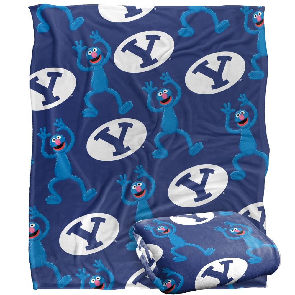 Brigham Young University x Sesame Street Blanket, 50"x60" Logo & Grover Pattern Silky Touch Super Soft Throw Blanket