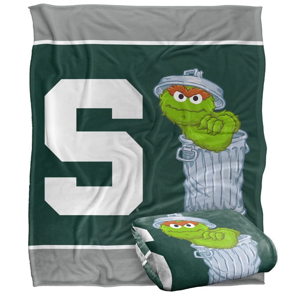 Michigan State University x Sesame Street Blanket, 50"x60" Primary Logo & Oscar The Grouch Silky Touch Super Soft Throw Blanket
