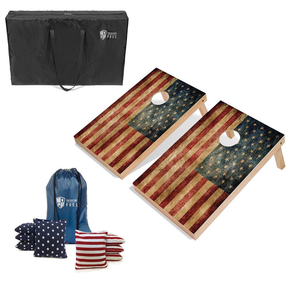 Tailgating Pros Cornhole Board Set w/Bean Bags & Carrying Case - 3'x2' Cornhole Game-Optional Ring Lights