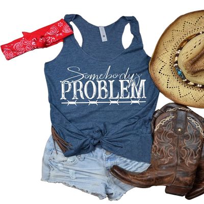 AEARGIV Womens Somebody's Problem Tank Tops Country Music Tees Western Cowboy Cowgirl Shirt(M,Dark Blue)