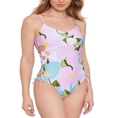 Salt + Cove Women's Lovely Lilies Lace-Up Swimsuit Multi Medium