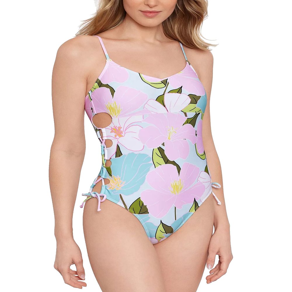 Salt + Cove Women's Lovely Lilies Lace-Up Swimsuit Multi Medium