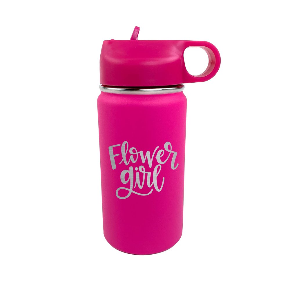 The Crafty Engineer Flower Girl or Ring Bearer Water Bottle - 12 oz Insulated Water Bottle for Kids - The Perfect Ring Bearer or Ring Security Proposal Gift - Hot Pink (Flower Girl)