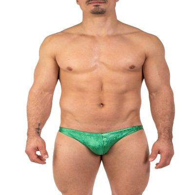 Gary Majdell Sport Mens Print Contour Pouch Greek Bikini Swimsuit (Emerald Hologram, X-Large)