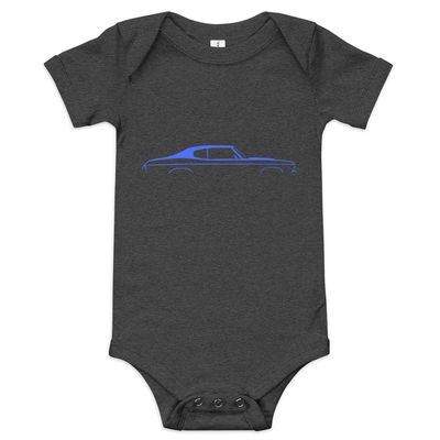 1970 Chevelle Silhouette Collector Car Blue Lines Custom Baby Onesie Short Sleeve one Piece