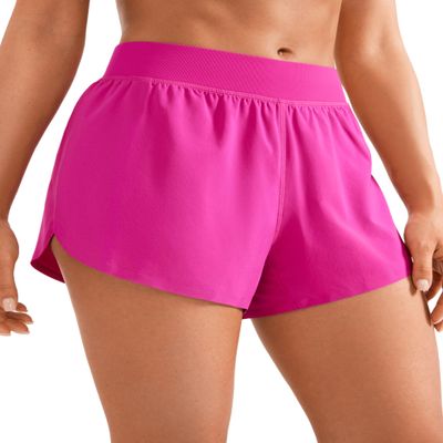 CRZ YOGA Mid Waisted Split Running Shorts for Women 4" - Comfy Mesh Liner for Workout Athletic Gym Track Quick Dry Hibiscus Purple X-Large