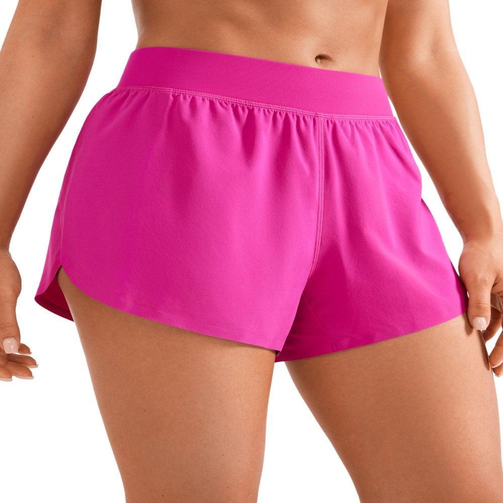 CRZ YOGA Mid Waisted Split Running Shorts for Women 4" - Comfy Mesh Liner for Workout Athletic Gym Track Quick Dry Hibiscus Purple X-Large