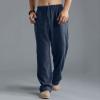 GOKKILRW Mens Cotton Linen Casual Pants Drawstring Elastic Waist Summer Loose Fit Beach Yoga Pants Trousers(Navy,XX-Large) view 2
