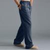 GOKKILRW Mens Cotton Linen Casual Pants Drawstring Elastic Waist Summer Loose Fit Beach Yoga Pants Trousers(Navy,XX-Large) view 3