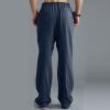 GOKKILRW Mens Cotton Linen Casual Pants Drawstring Elastic Waist Summer Loose Fit Beach Yoga Pants Trousers(Navy,XX-Large) view 4