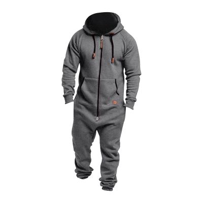 GOKKILRW Onesie Mens Hooded Jumpsuits Zip Up One Piece Rompers Workout Lounge Pajamas Playsuit Jogger Sweatsuit Overalls(Grey,3X-Large)