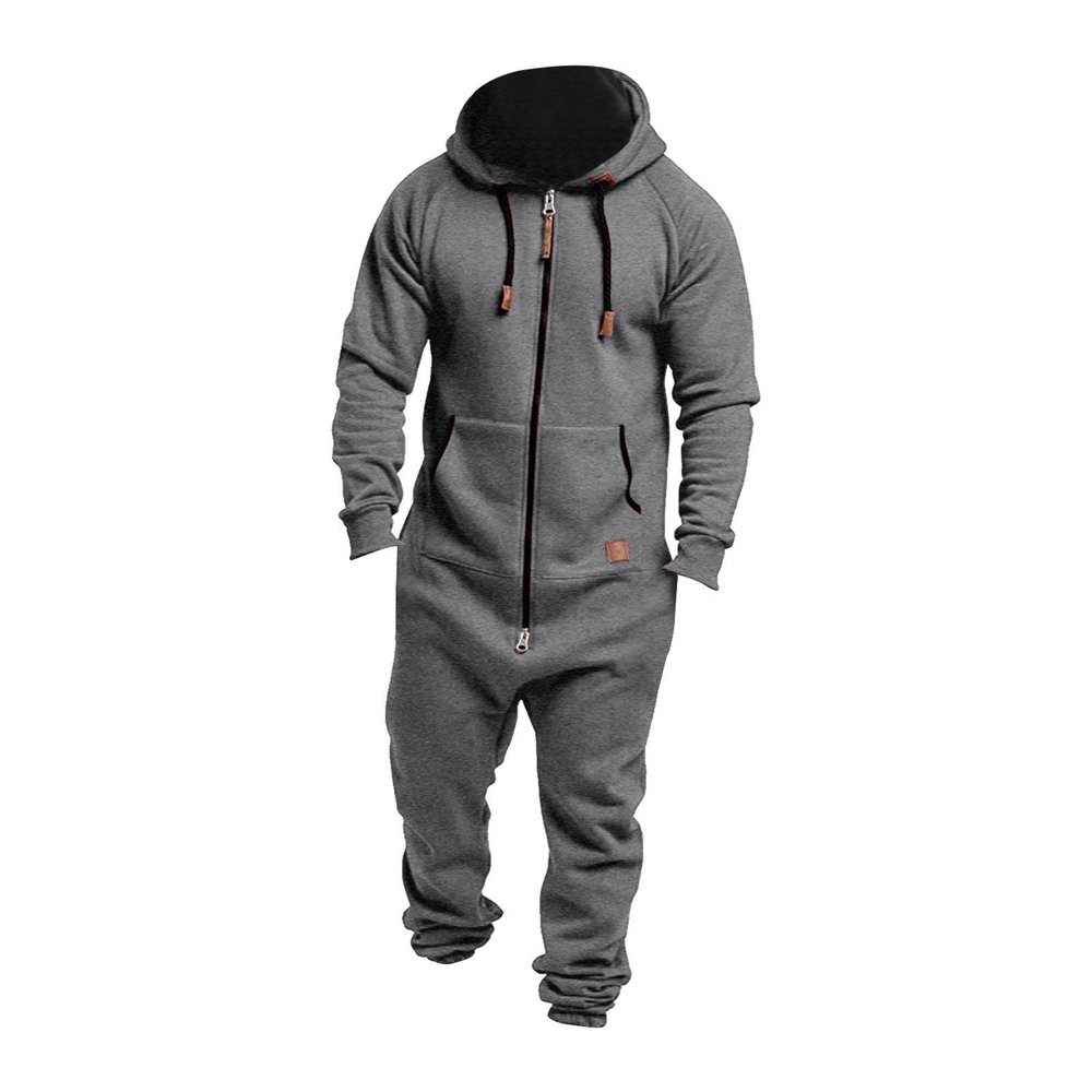 GOKKILRW Onesie Mens Hooded Jumpsuits Zip Up One Piece Rompers Workout Lounge Pajamas Playsuit Jogger Sweatsuit Overalls(Grey,3X-Large)