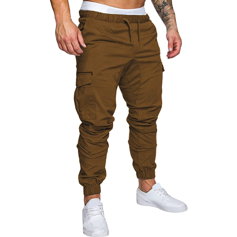 GOKKILRW Mens Outdoor Hiking Cargo Pants Slim Fit Tapered Athletic Jogger Stretch Lightweight Casual Work Cycling Pants Chino(Brown,XX-Large)