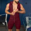 GOKKILRW Mens One Piece Shorts Jumpsuits Summer Casual Sleeveless Slim Fit Zipper Hooded Onesie Workout Rompers Bodysuits(Red,Medium) view 2