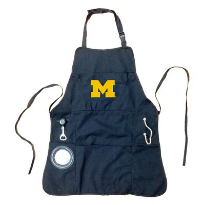 Team Sports America Outdoor Colligiate Black Grilling Apron | University Of Michigan | Made of Durable Cotton | Beverage Opener and Multi-Tool | Sports and Tailgaiting Apparel