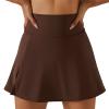 HOULENGS Women's High Waist Tennis Mini Athletic Skirts Golf Sports Workout Running Skirt with Shorts Coffee X-Small view 1