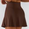 HOULENGS Women's High Waist Tennis Mini Athletic Skirts Golf Sports Workout Running Skirt with Shorts Coffee X-Small view 2