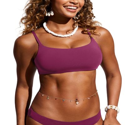 CRZ YOGA Womens Scoop Neck Bikini Tops D-DD Adjustable Spaghetti Straps Bathing Suit Padded Swimsuit Sports Bra Fuchsia X-Large