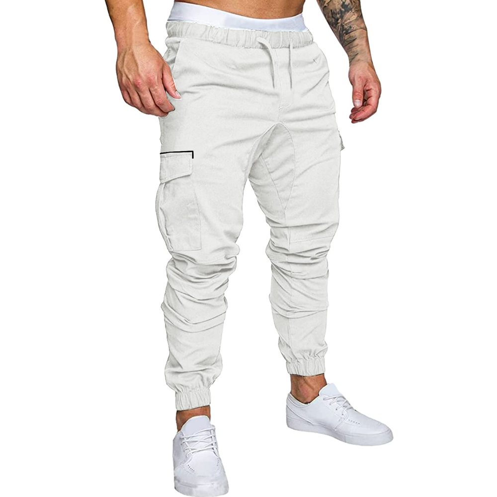 GOKKILRW Mens Outdoor Hiking Cargo Pants Slim Fit Tapered Athletic Jogger Stretch Lightweight Casual Work Cycling Pants Chino(White,XX-Large)