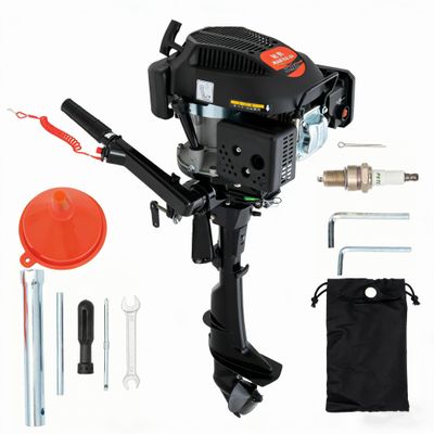 4-stroke 6Hp Outboard Motor, 140CC Gasoline Power Boat Motor Engine with Air-cooling TCI System, Outboard Engine, Mud Motor Kit, Water Power Equipment for Plate Stern Plate Height of 17 Inches Boat