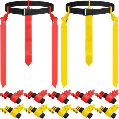 Hungdao 12 Pcs 10/12 Players Flag Football Belts and Flags Adjustable Football Belts for Kids Teens Adults Team Training Sport Event (Red,Yellow)