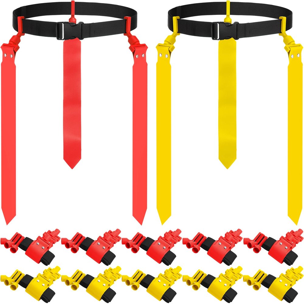 Hungdao 12 Pcs 10/12 Players Flag Football Belts and Flags Adjustable Football Belts for Kids Teens Adults Team Training Sport Event (Red,Yellow)