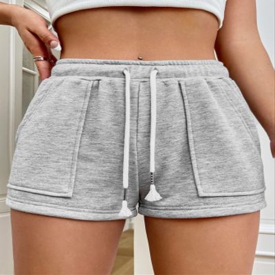 AKIOLOAS Women's Shorts Drawstring Waist Slant Pocket Shorts Women's Shorts Shorts for Women (Color : Light Grey, Size : Medium)