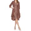 Wedding Guests Dresses for Women 2 Piece Outfit Classy Lace Embroidered Cocktail Party Midi Dress with Shawl Wraps Coffee view 1