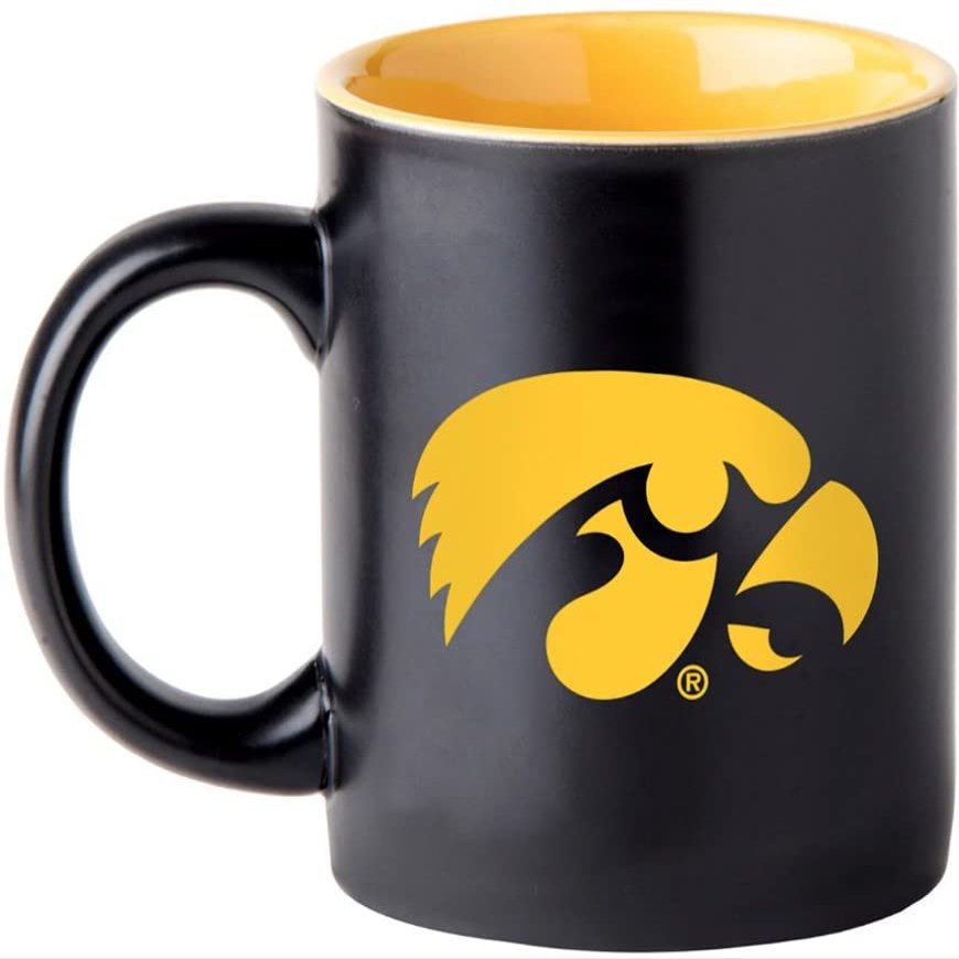Boelter Brands Two Toned Matte Black Coffee Mug, NCAA Team Logo with Inner Team Color (Iowa Hawkeyes)