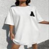 2023 Women's Dresses Letter Patched Drop Shoulder Tee Dress Women's Dresses (Color : White, Size : Medium) view 1
