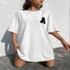 2023 Women's Dresses Letter Patched Drop Shoulder Tee Dress Women's Dresses (Color : White, Size : Medium) view 2