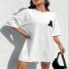 2023 Women's Dresses Letter Patched Drop Shoulder Tee Dress Women's Dresses (Color : White, Size : Medium) view 4