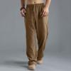 GOKKILRW Mens Cotton Linen Casual Pants Drawstring Elastic Waist Summer Loose Fit Beach Yoga Pants Trousers(Brown,Medium) view 2