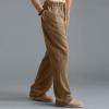 GOKKILRW Mens Cotton Linen Casual Pants Drawstring Elastic Waist Summer Loose Fit Beach Yoga Pants Trousers(Brown,Medium) view 3